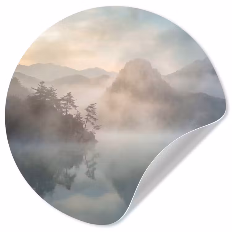 Landschap - Bergen - Mist - Water - Natuur Wandcirkel behangsticker klein -3d