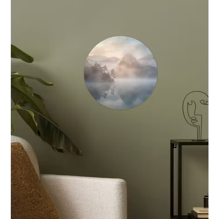 Landschap - Bergen - Mist - Water - Natuur Wandcirkel behangsticker klein -sfeer2