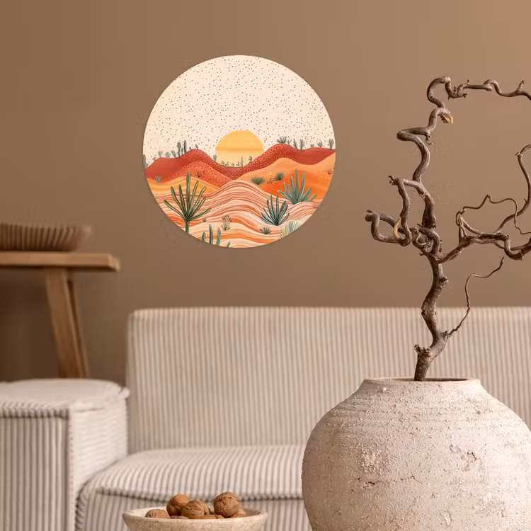 Landschap - Heuvels - Zonsondergang Wandcirkel behangsticker klein -sfeer1