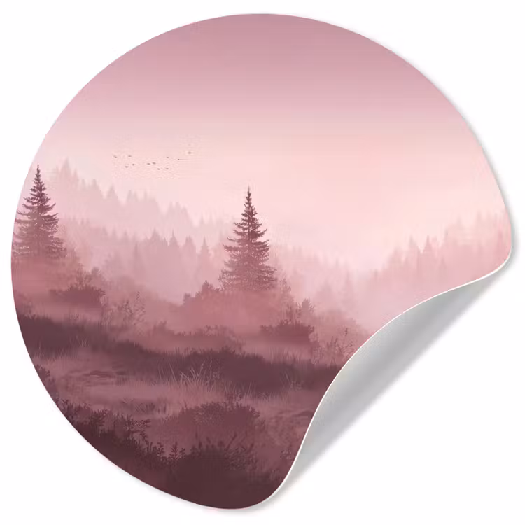 Landschap - Mistig - Roze Wandcirkel behangsticker klein -3d