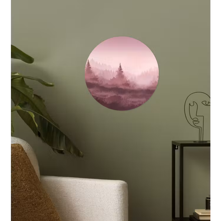 Landschap - Mistig - Roze Wandcirkel behangsticker klein -sfeer2