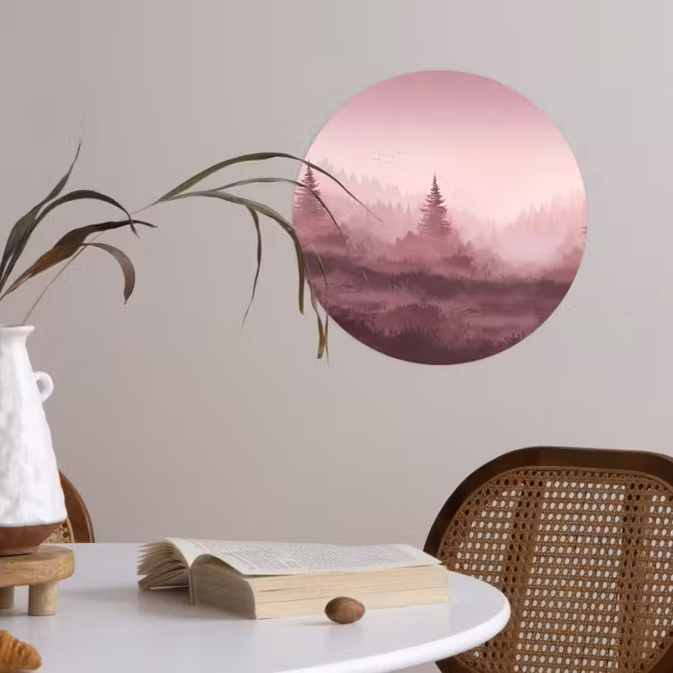 Landschap - Mistig - Roze Wandcirkel behangsticker klein -sfeer3