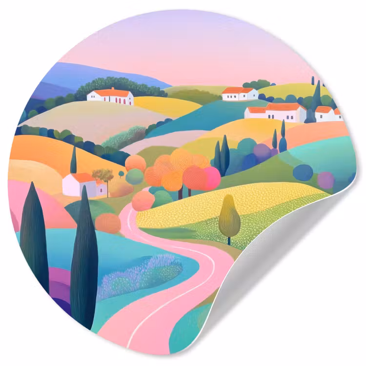 Landschap - Paars - Pastel - Huizen Wandcirkel behangsticker klein -3d