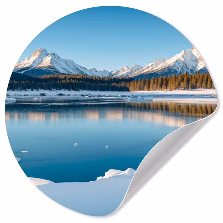 Landschap - Winter - Meer - Bergen - Uitzicht - IJs Wandcirkel behangsticker klein -3d