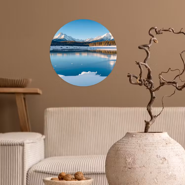Landschap - Winter - Meer - Bergen - Uitzicht - IJs Wandcirkel behangsticker klein -sfeer1