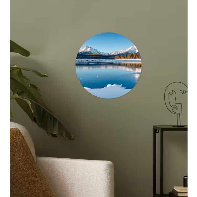 Landschap - Winter - Meer - Bergen - Uitzicht - IJs Wandcirkel behangsticker klein -sfeer2