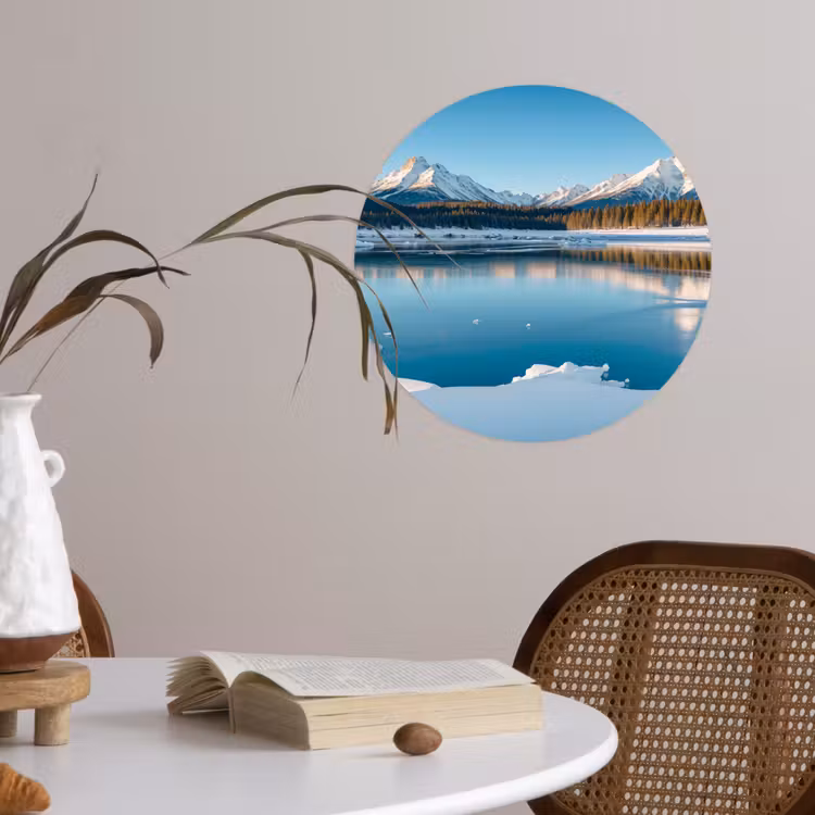 Landschap - Winter - Meer - Bergen - Uitzicht - IJs Wandcirkel behangsticker klein -sfeer3