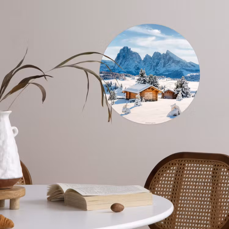 Landschap - Winter - Sneeuw Wandcirkel behangsticker klein -sfeer3