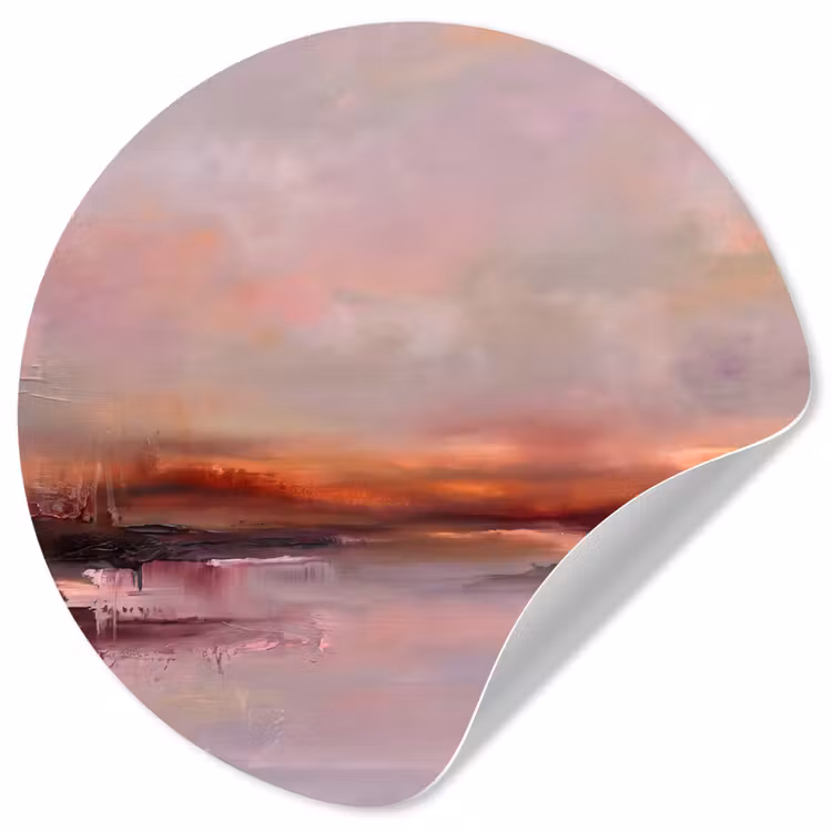 Landschap - Zonsondergang - Abstract - Modern - Roze Wandcirkel behangsticker klein -3d