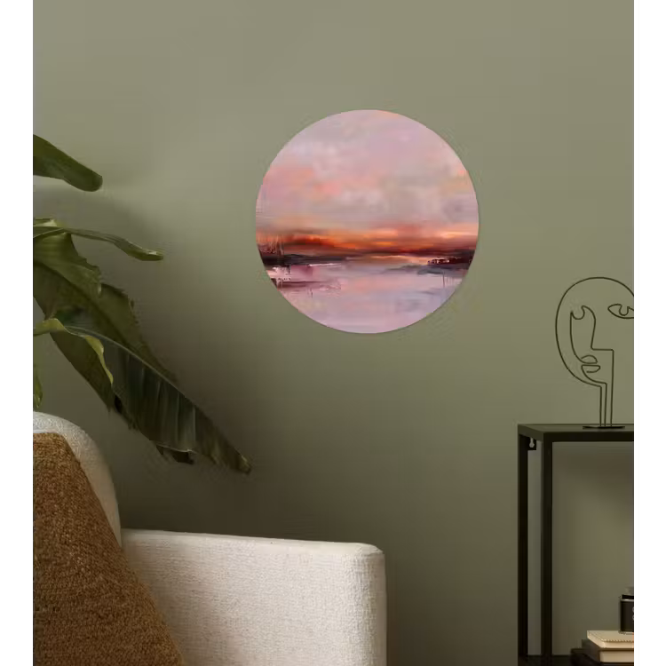 Landschap - Zonsondergang - Abstract - Modern - Roze Wandcirkel behangsticker klein -sfeer2