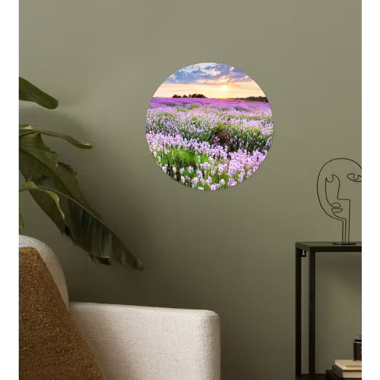 Lavendel - Bloemen - Zonsondergang - Paars - Weide Wandcirkel behangsticker klein -sfeer2