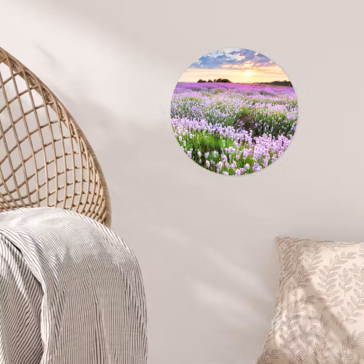 Lavendel - Bloemen - Zonsondergang - Paars - Weide Wandcirkel behangsticker klein -sfeer4