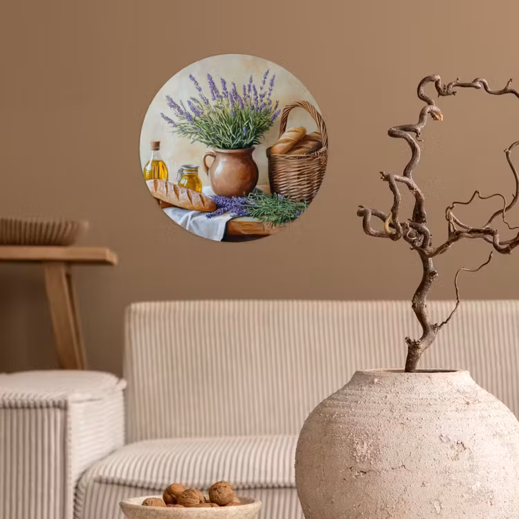 Lavendel - Brood - Stilleven Wandcirkel behangsticker klein -sfeer1