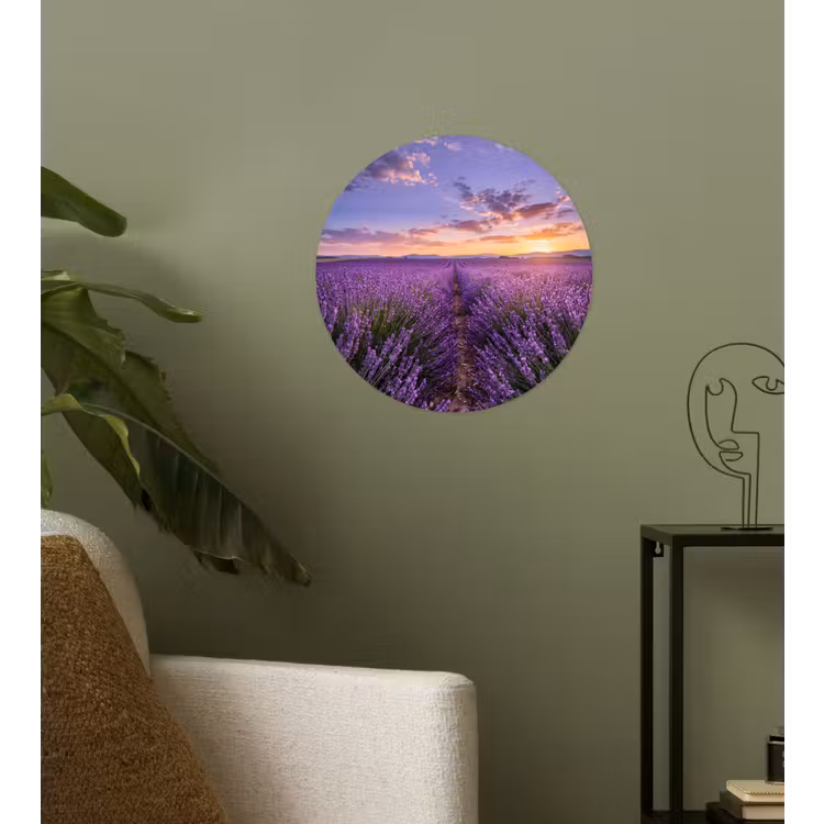 Lavendel - Veld - Natuur - Paars Wandcirkel behangsticker klein -sfeer2