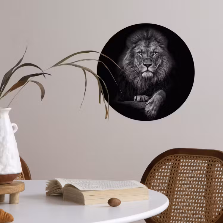 Leeuw - Dieren - Zwart - Wit Wandcirkel behangsticker klein -sfeer3