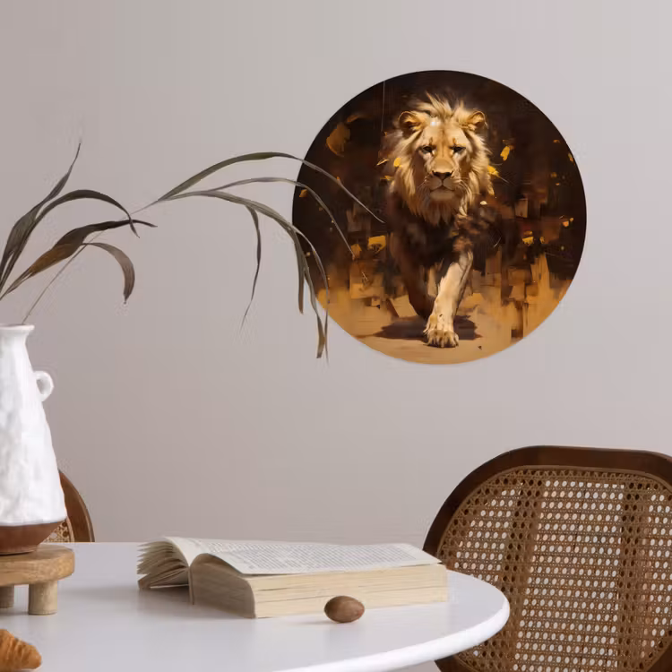 Leeuw - Geschilderd - Abstract - Goud Wandcirkel behangsticker klein -sfeer3