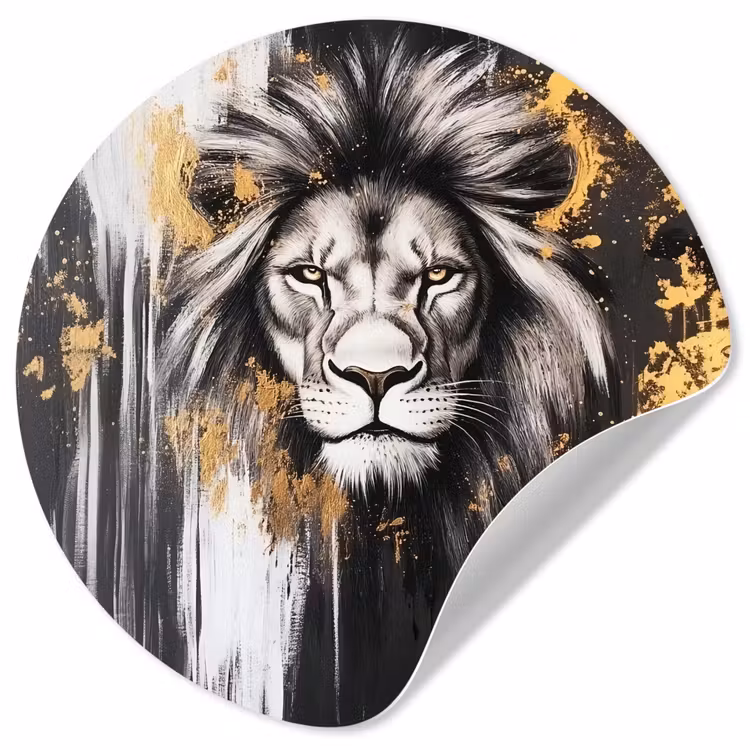 Leeuw - Portret - Verfspatten - Grijs Wandcirkel behangsticker klein -3d
