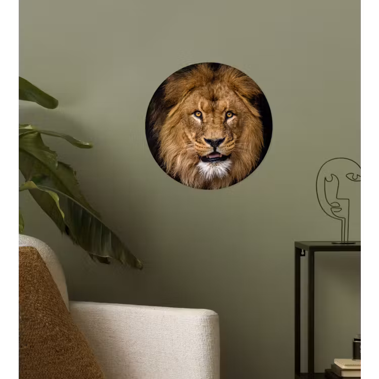 Leeuw - Portret - Zwart - Dieren Wandcirkel behangsticker klein -sfeer2