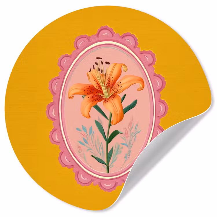 Lelie - Oranje - Lijst - Ovaal Wandcirkel behangsticker klein -3d