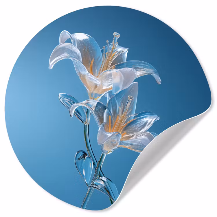 Lelies - Blauw - Glazen Wandcirkel behangsticker klein -3d