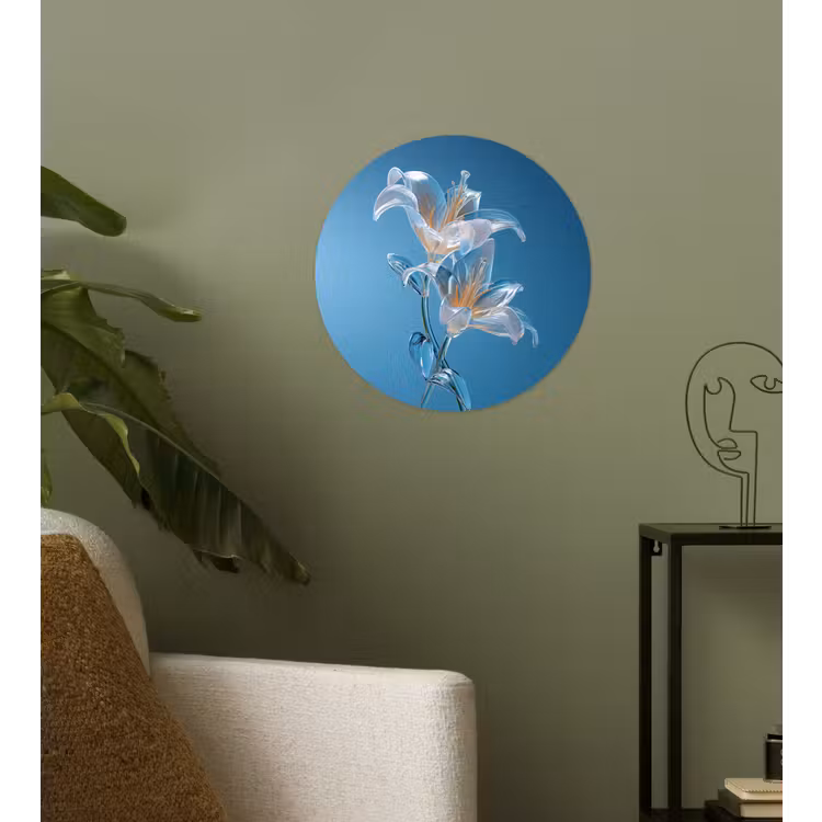 Lelies - Blauw - Glazen Wandcirkel behangsticker klein -sfeer2