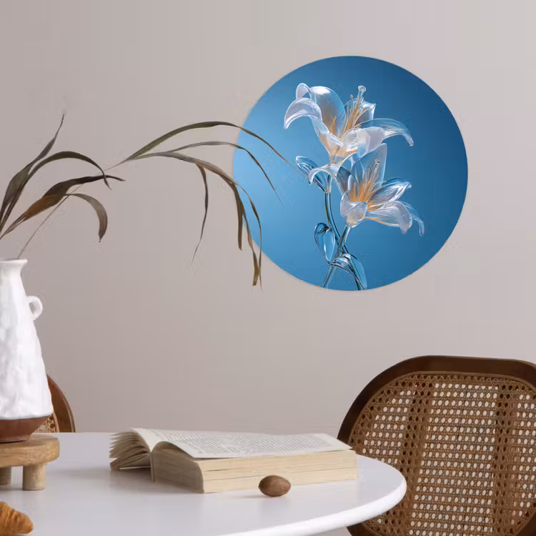 Lelies - Blauw - Glazen Wandcirkel behangsticker klein -sfeer3