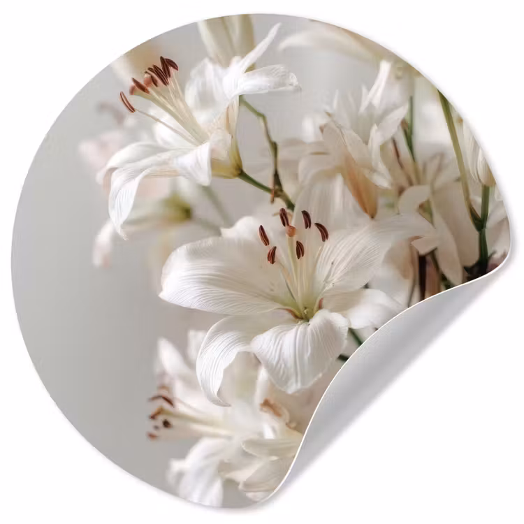 Lelies - Boekte - Wit - Meeldraden Wandcirkel behangsticker klein -3d