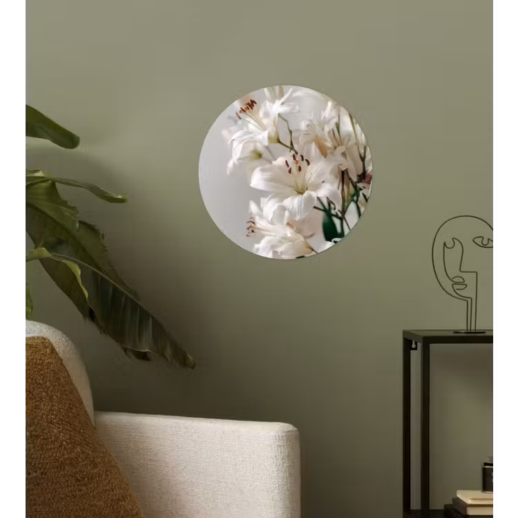 Lelies - Boekte - Wit - Meeldraden Wandcirkel behangsticker klein -sfeer2