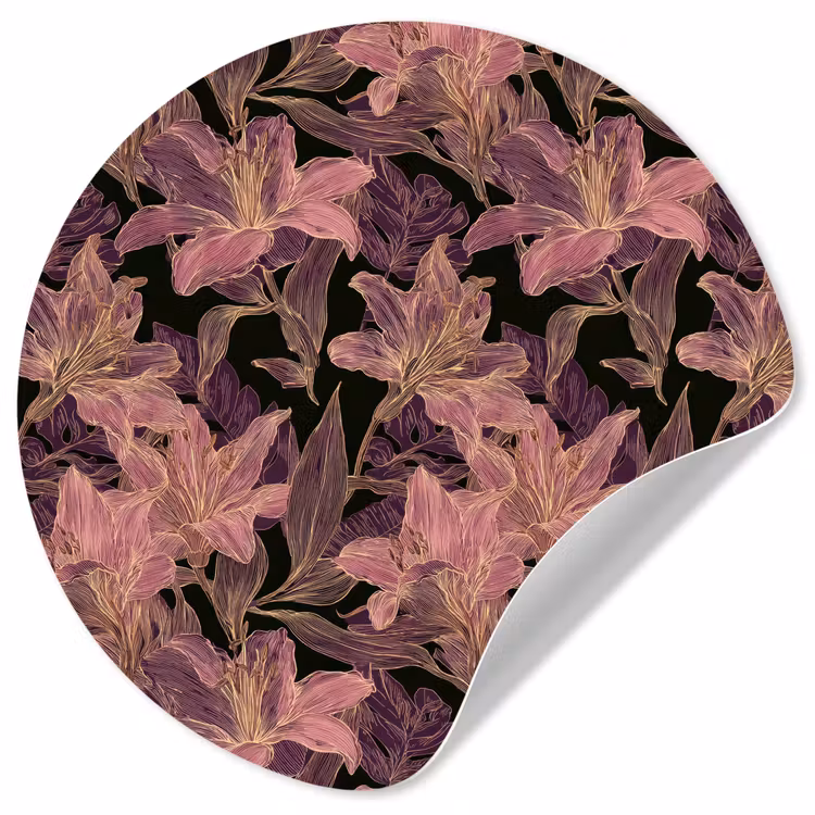 Lelies - Patroon - Paars - Goud Wandcirkel behangsticker klein 186 -3d