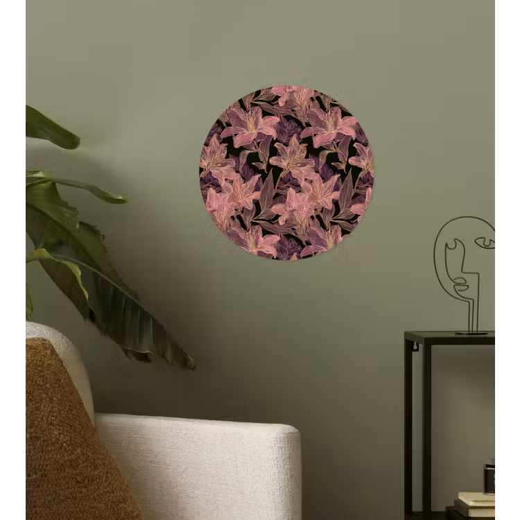Lelies - Patroon - Paars - Goud Wandcirkel behangsticker klein 186 -sfeer2