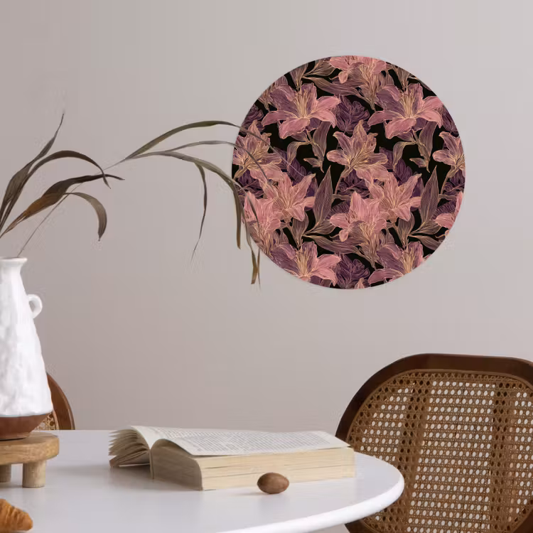 Lelies - Patroon - Paars - Goud Wandcirkel behangsticker klein 186 -sfeer3