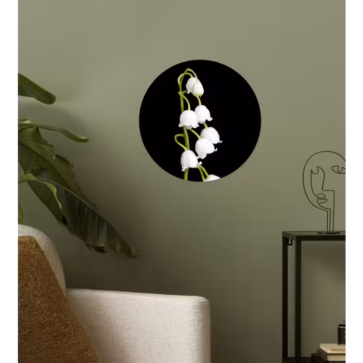 Lelietjes van dalen - Bloemen - Zwart - Flora Wandcirkel behangsticker klein -sfeer2