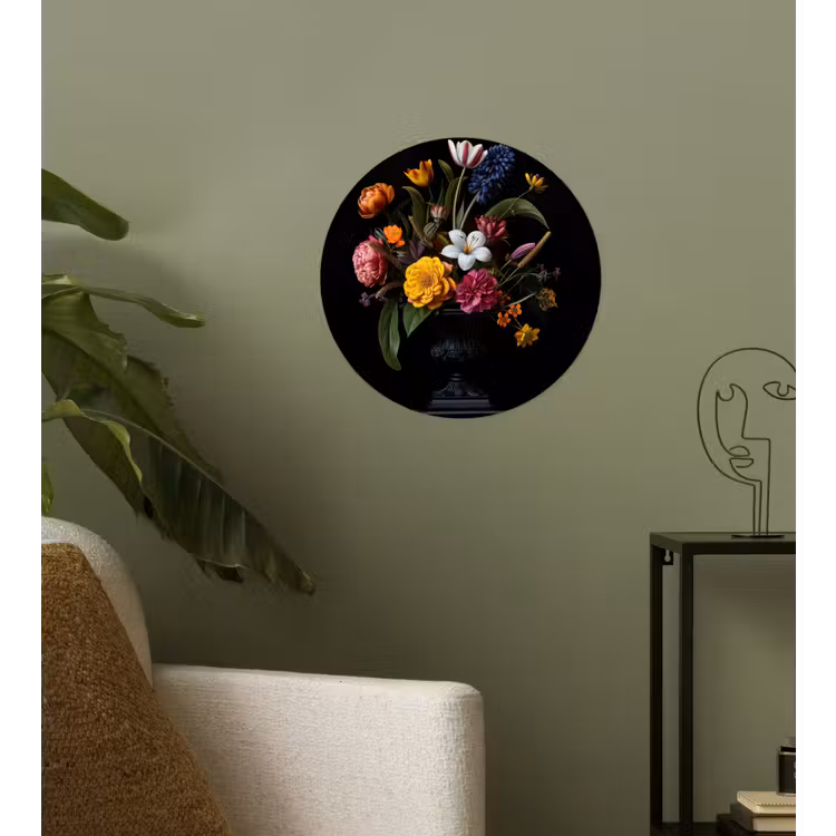 Lente - Bloemen - Klassiek - Vaas Wandcirkel behangsticker klein -sfeer2