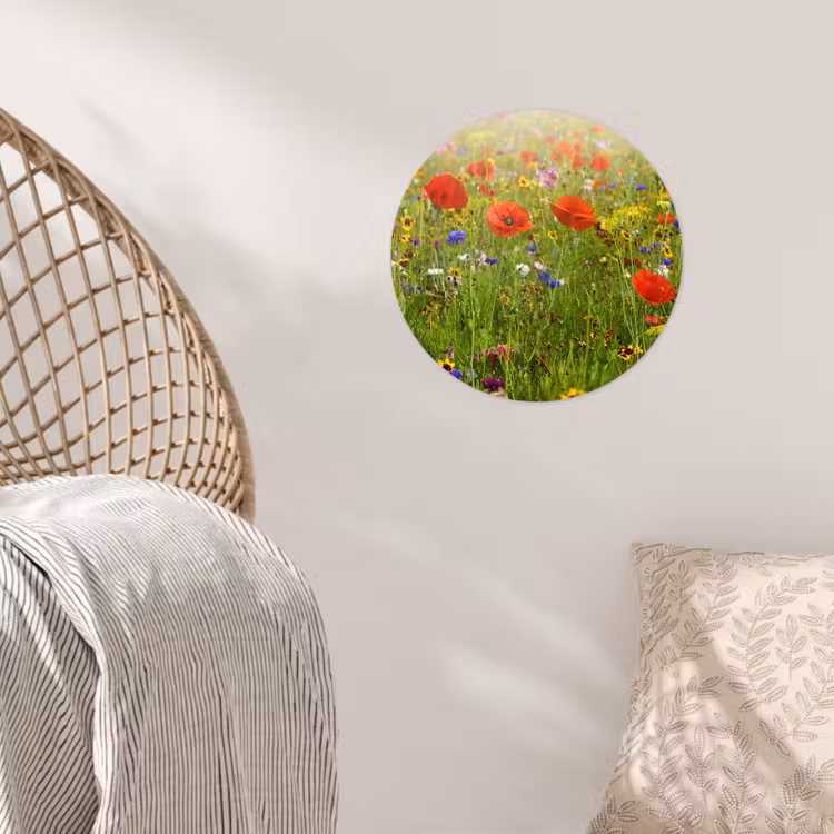 Lente - Bloemen - Rood - Klaproos - Gras - Groen Wandcirkel behangsticker klein -sfeer4