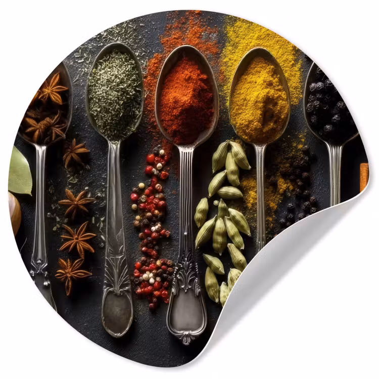 Lepels - Specerijen - Kaneel - Chili Wandcirkel behangsticker klein -3d