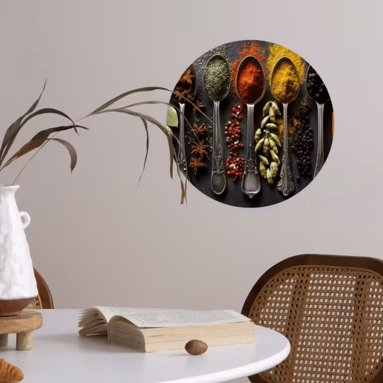 Lepels - Specerijen - Kaneel - Chili Wandcirkel behangsticker klein -sfeer3