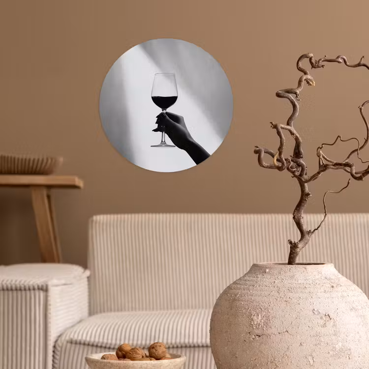 Lichtinval - Wijn - Rood - Glas Wandcirkel behangsticker klein -sfeer1