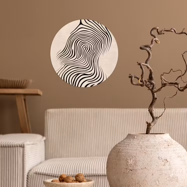 Lijnen - Abstract - Golvend - Zwart Wandcirkel behangsticker klein -sfeer1