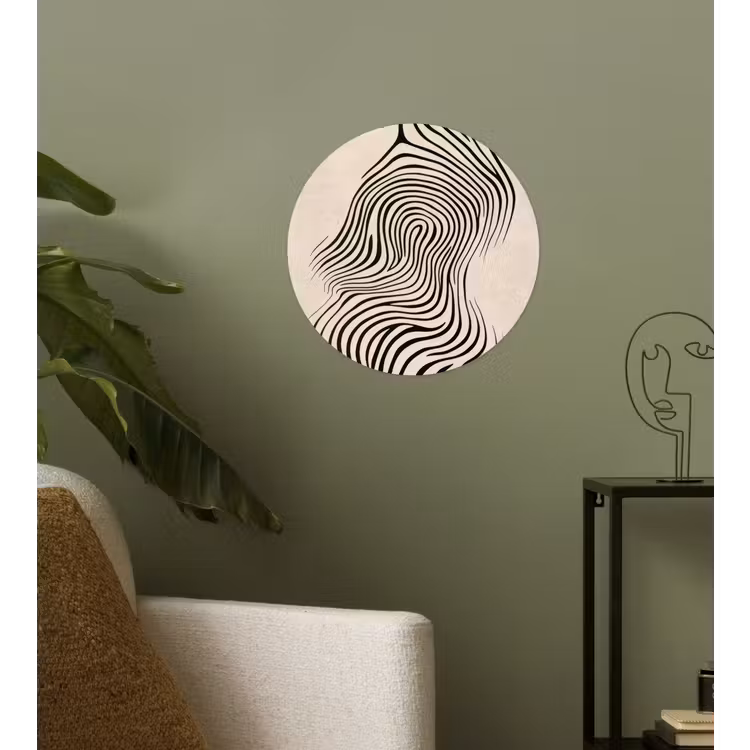 Lijnen - Abstract - Golvend - Zwart Wandcirkel behangsticker klein -sfeer2