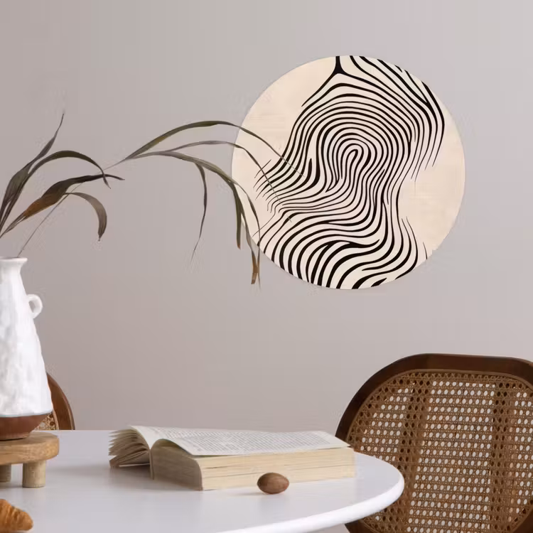 Lijnen - Abstract - Golvend - Zwart Wandcirkel behangsticker klein -sfeer3