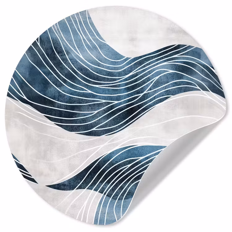 Lijnen - Golven - Abstract - Blauw Wandcirkel behangsticker klein -3d