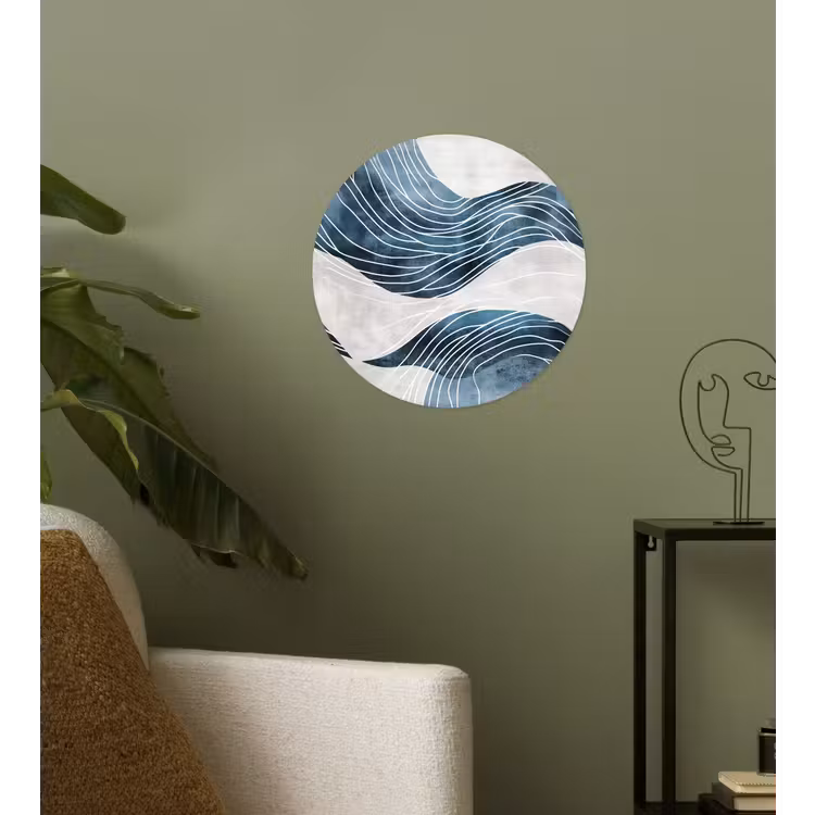 Lijnen - Golven - Abstract - Blauw Wandcirkel behangsticker klein -sfeer2