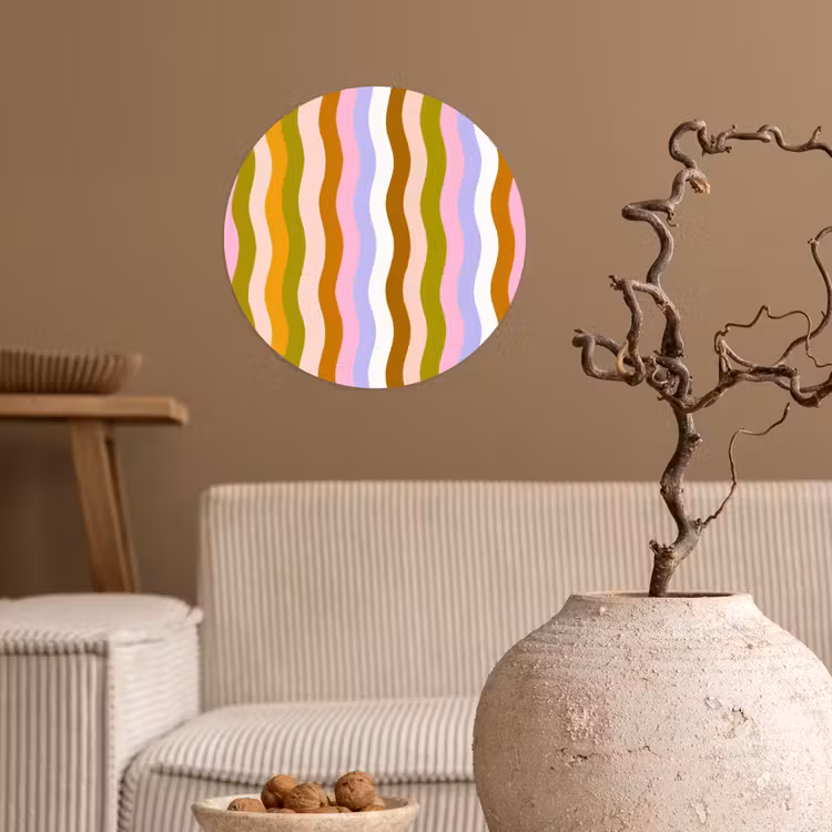 lijnen - Golven - Pastelkleuren - Patroon Wandcirkel behangsticker klein -sfeer1