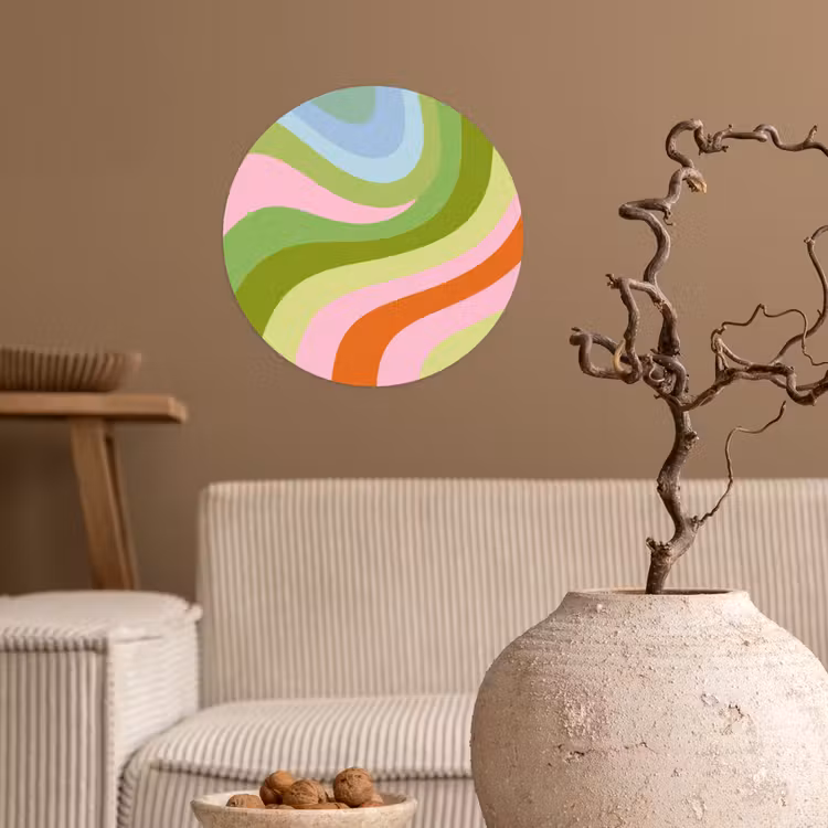 Lijnen - Pasteltinten - Golvend Wandcirkel behangsticker klein -sfeer1