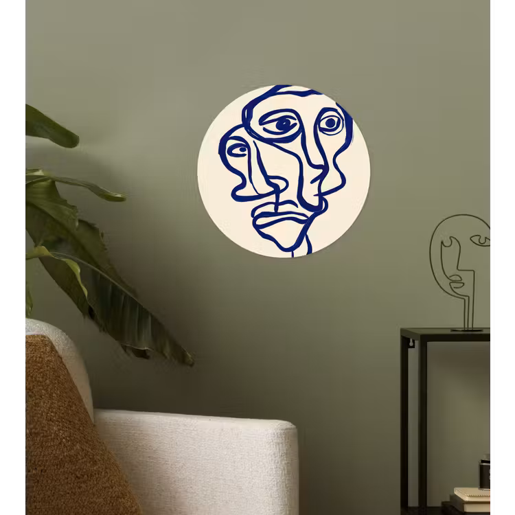 Lijntekening - Overlappende gezichten - Donkerblauw Wandcirkel behangsticker klein -sfeer2