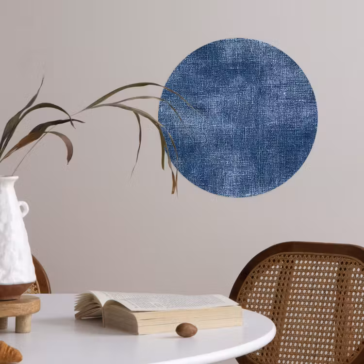 Linnen - Textuur - Patroon - Denim - Rustiek Wandcirkel behangsticker klein 186 -sfeer3