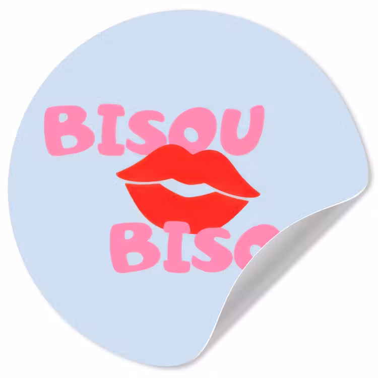 Lippen - Bisou - Blauw Wandcirkel behangsticker klein -3d