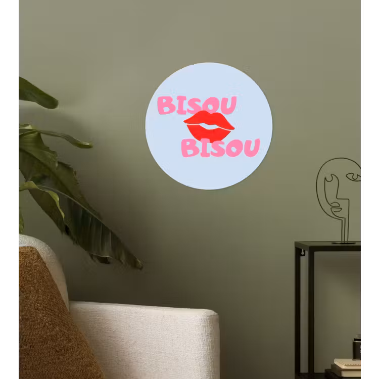 Lippen - Bisou - Blauw Wandcirkel behangsticker klein -sfeer2