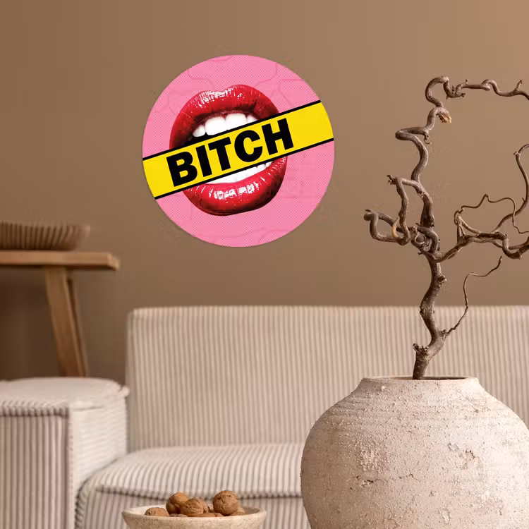 Lippen - Tekst - Kleurrijk Wandcirkel behangsticker klein -sfeer1