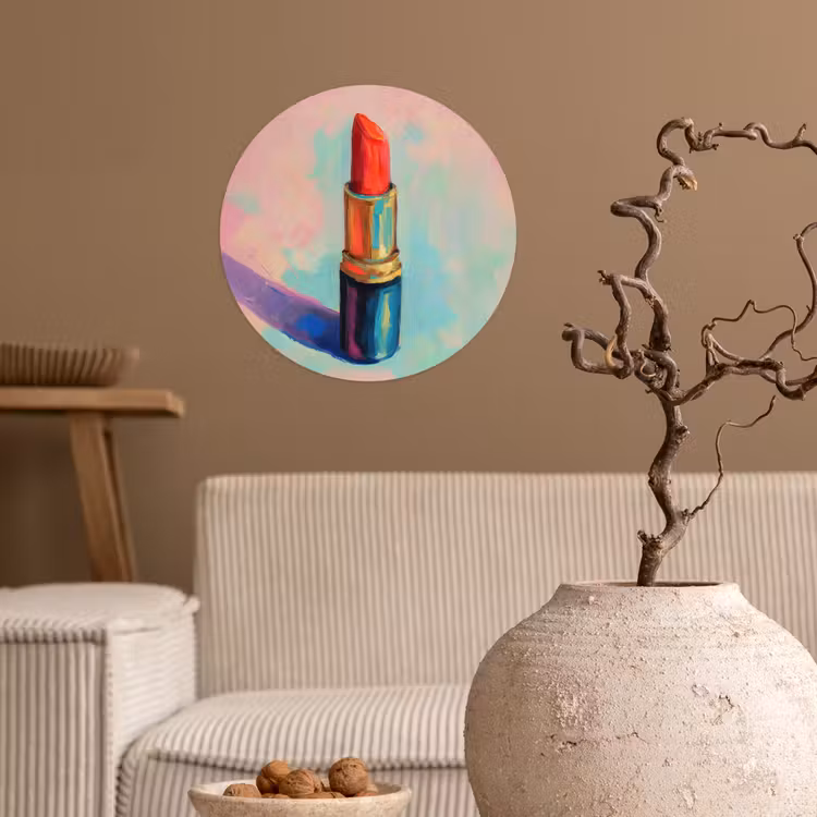 Lippenstift - Rood - Penseelstreken Wandcirkel behangsticker klein -sfeer1